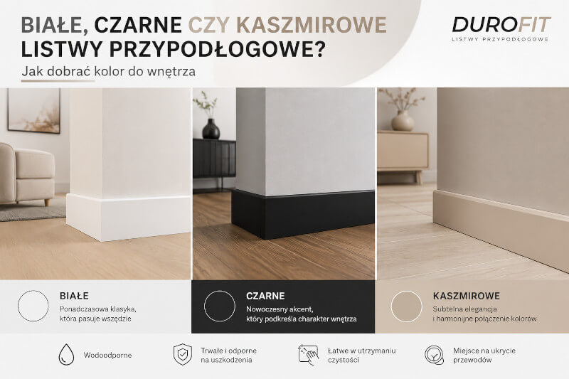 Białe, czarne czy kaszmirowe listwy przypodłogowe? Jak dobrać kolor do wnętrza Białe, czarne czy kaszmirowe listwy przypodłogowe? Jak dobrać kolor do wnętrza